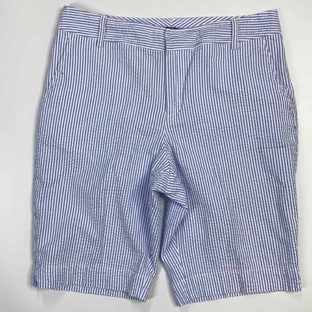 Chaps Blue & White Striped Seersucker Bermuda Shorts Size 8P